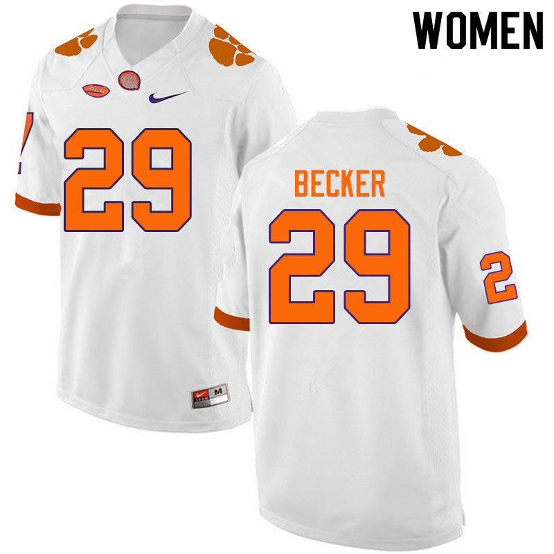Women #29 Michael Becker Clemson Tigers College Football Jerseys Sale-White
